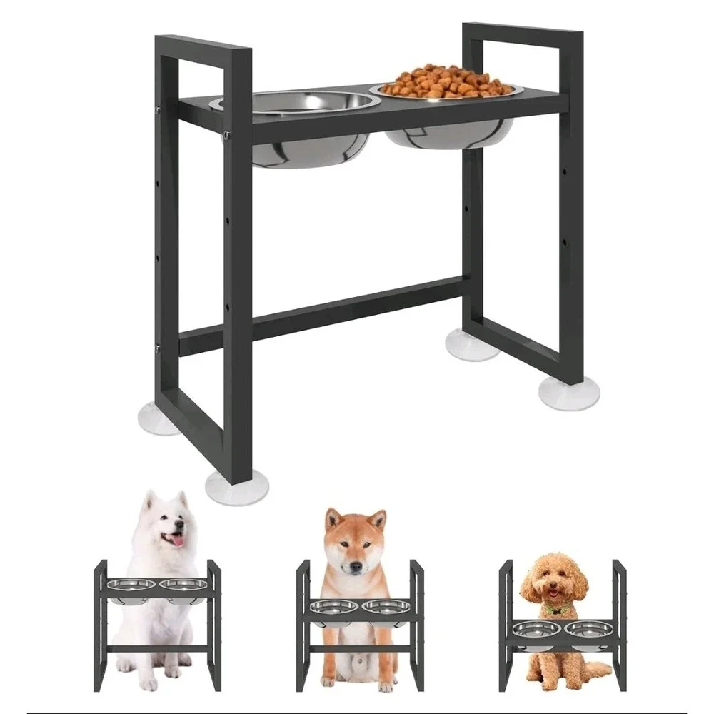 Elevated‎ Dog Bowls Stand with 2 Stainless Steel Food & Water for Small To Large